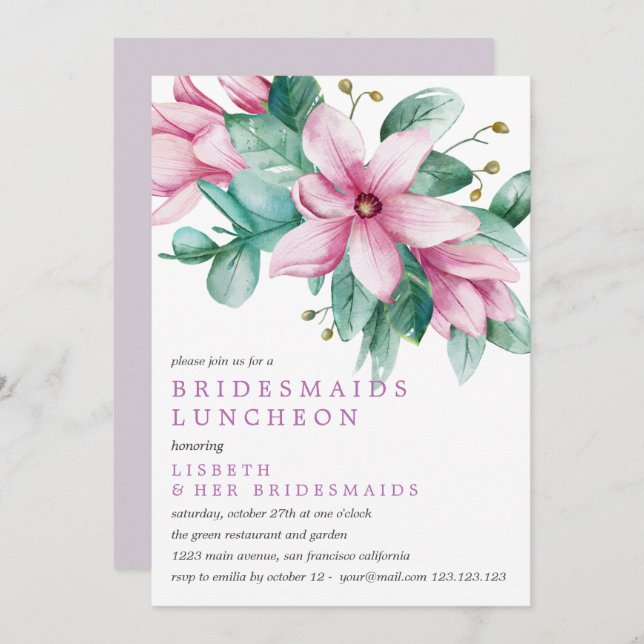 Magnolia Bloom Bridesmaids Luncheon Wedding Invitation (Front/Back)