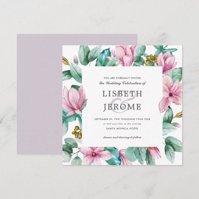 Magnolia Bloom | Floral Botanical Wedding Invitation (Front/Back)