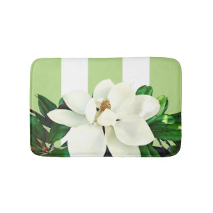Magnolia Bloom   Green & White Striped Bath Mat