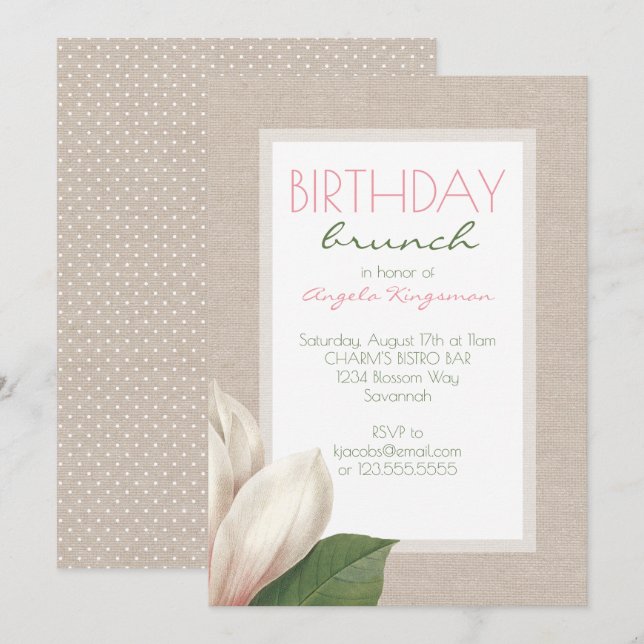 Magnolia Bloom Ladies Birthday Brunch Invitation (Front/Back)