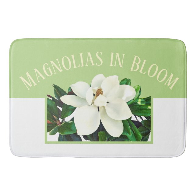 Magnolia Bloom | Large Green Bath Mat (Front)