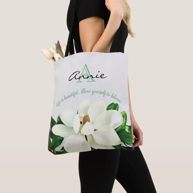 Magnolia  Bloom | Life is Beautiful | Personalised Tote Bag (Close Up)