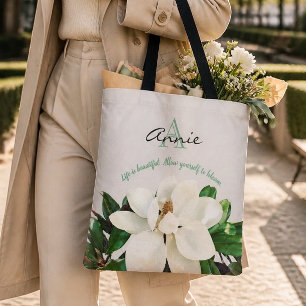Magnolia  Bloom   Life is Beautiful   Personalised Tote Bag