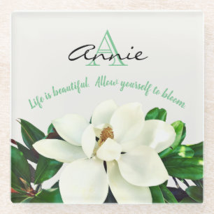 Magnolia Bloom Personalised Inspirational Glass Coaster