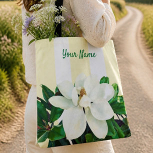 Magnolia Bloom Personalised Yellow & White Tote Bag