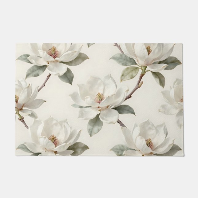 Magnolia Bloom Soft Neutral Pattern Doormat (Front)