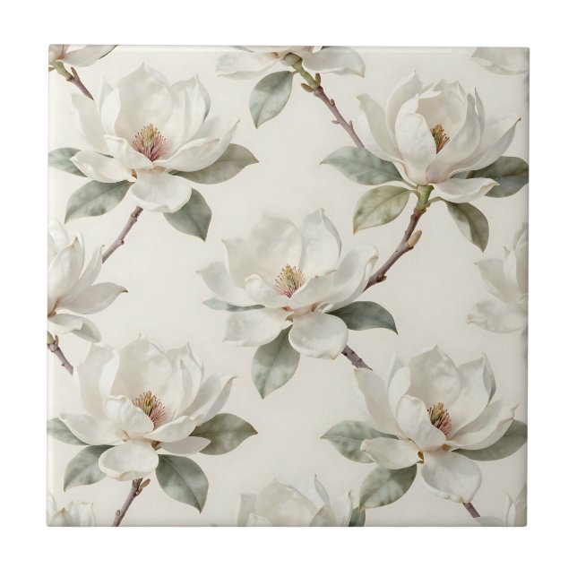 Magnolia Bloom Soft Neutral Pattern Tile (Front)