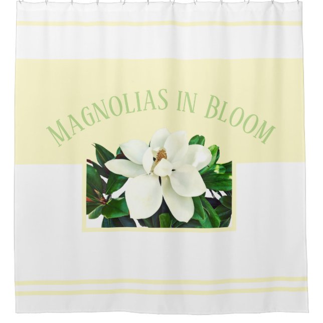 Magnolia Bloom | Yellow & White  Shower Curtain (Front)