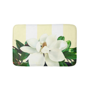 Magnolia Bloom   Yellow & White Striped Bath Mat