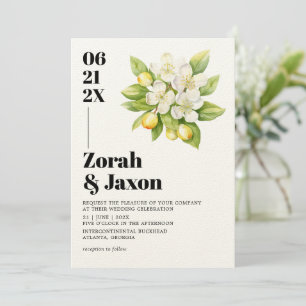 Magnolia Blooms Lemon Citrus Modern Wedding Invitation