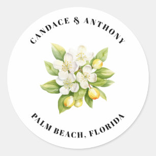 Magnolia Blooms Lemons Floral Wedding Classic Round Sticker