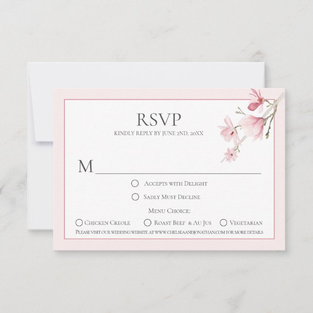 Magnolia Blooms Menu Choice RSVP Cards (Front)