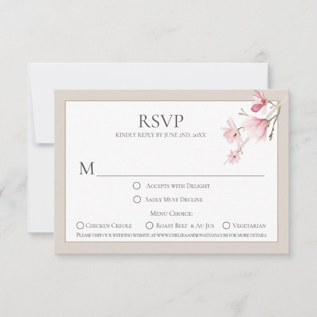 Magnolia Blooms Menu Choice RSVP Cards (Front)