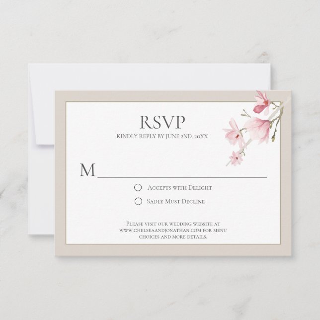 Magnolia Blooms Pink and Mocha RSVP Cards (Front)