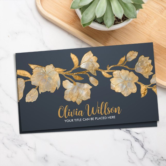 Magnolia Blossom Gold and Pearl Business Card (Creator Uploaded)
