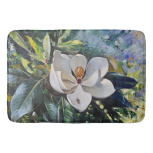 Magnolia Blossom Oil Painting of Nature’s Harmony Bath Mat
