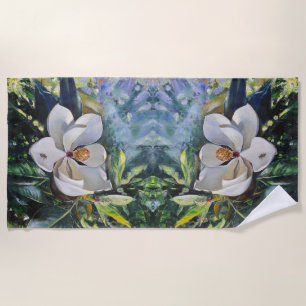 Magnolia Blossom Oil Painting of Nature’s Harmony Beach Towel