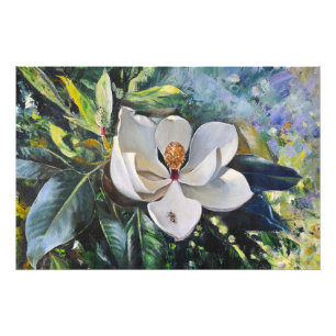 Magnolia Blossom Oil Painting of Nature’s Harmony Photo Print