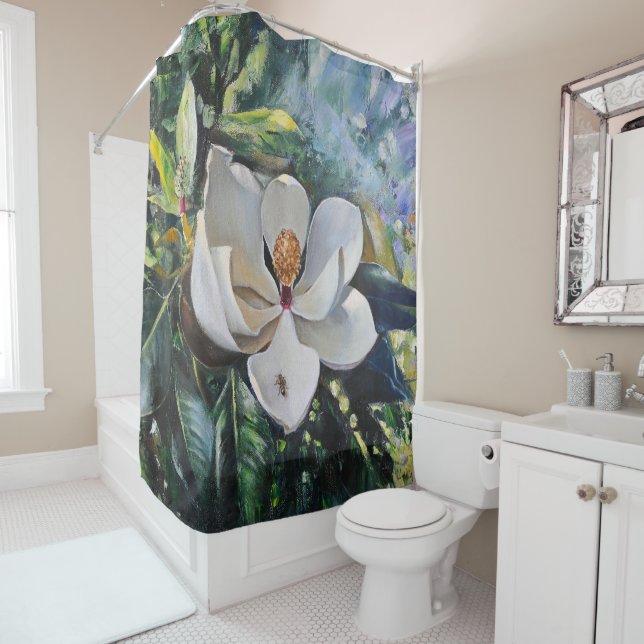 Magnolia Blossom Oil Painting of Nature’s Harmony Shower Curtain (In Situ)