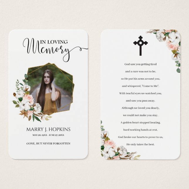 Magnolia Blossom Photo Memorial Prayer Cards (Front & Back)
