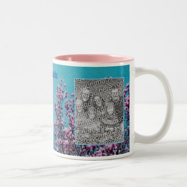 Magnolia Blossoms Blue Sky Painting Add Your Photo Two-Tone Coffee Mug (Right)