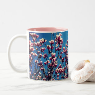 Magnolia Blossoms Blue Sky  Two-Tone Coffee Mug