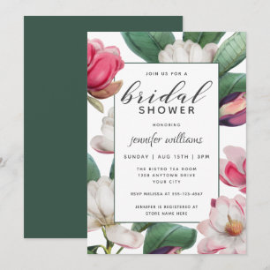 Magnolia Blossoms Boho Floral Bridal Shower Invitation