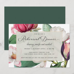 Magnolia Blossoms Elegant Floral Rehearsal Dinner Invitation