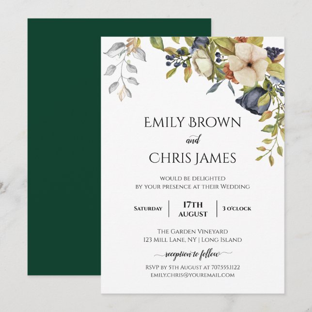 Magnolia Blossoms | Elegant Violet Floral Greenery Invitation (Front/Back)
