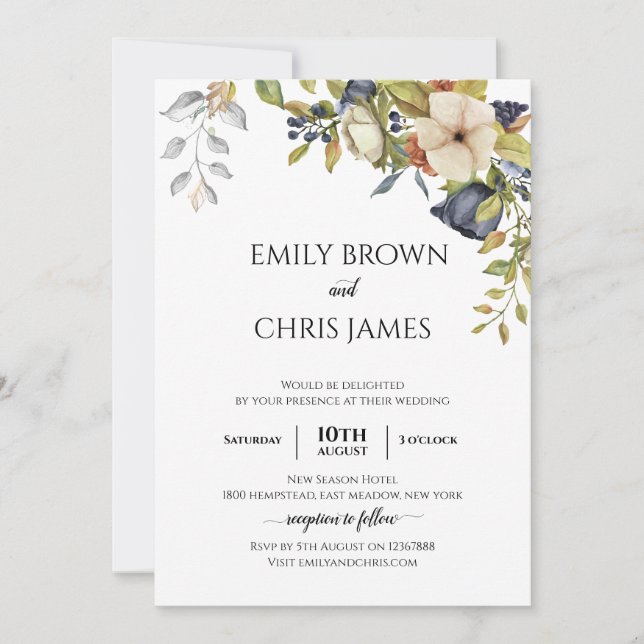 Magnolia Blossoms | Elegant Violet Floral Greenery Invitation (Front)