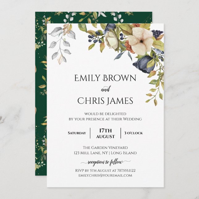 Magnolia Blossoms | Elegant Violet Floral Greenery Invitation (Front/Back)