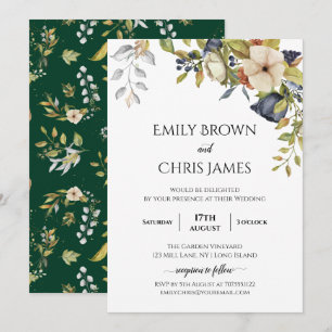 Magnolia Blossoms   Elegant Violet Floral Greenery Invitation