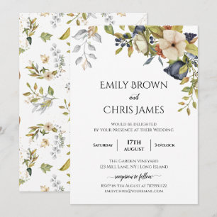 Magnolia Blossoms   Elegant Violet Floral Greenery Invitation