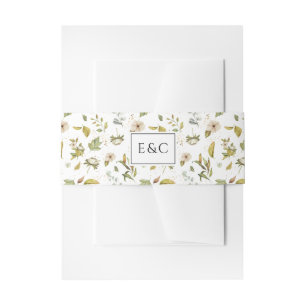 Magnolia Blossoms Elegant Violet Floral Greenery Invitation Belly Band