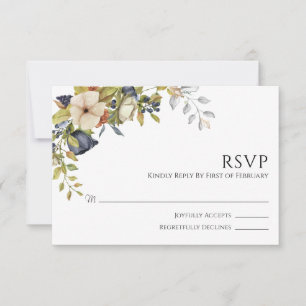 Magnolia Blossoms   Elegant Violet Floral Greenery RSVP Card