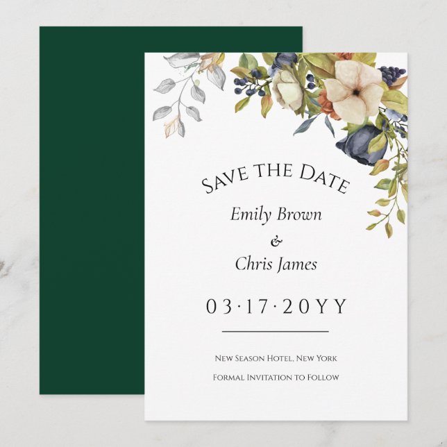 Magnolia Blossoms | Elegant Violet Floral Greenery Save The Date (Front/Back)