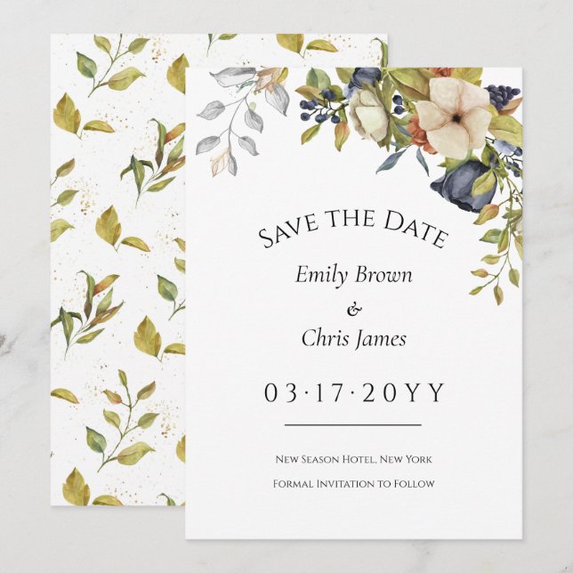 Magnolia Blossoms | Elegant Violet Floral Greenery Save The Date (Front/Back)