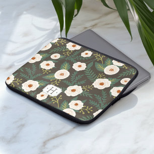 Magnolia Blossoms Floral Monogram Laptop Sleeve