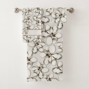 Magnolia Blossoms Neutral Grey Bath Towel Set