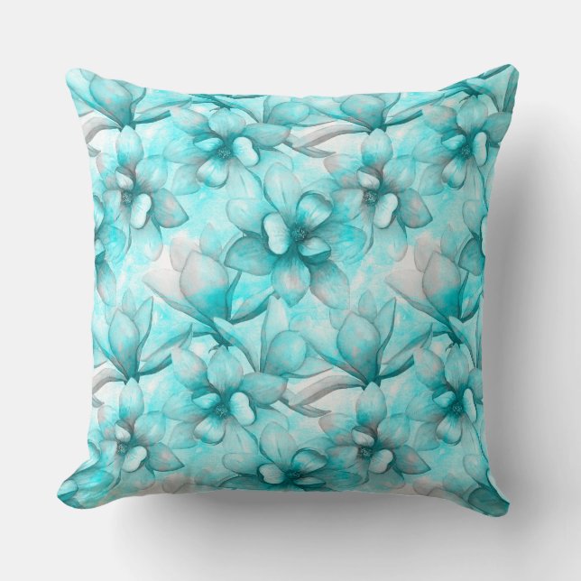 Magnolia Blue Teal Floral Repeat Pattern Art Cushion (Front)