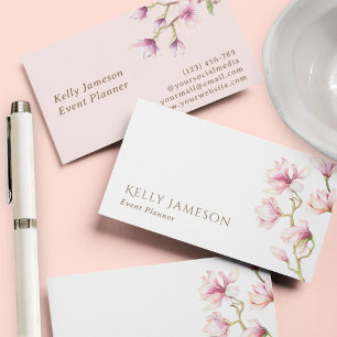 Magnolia   Blush Pink and White Minimalist Floral Business Card