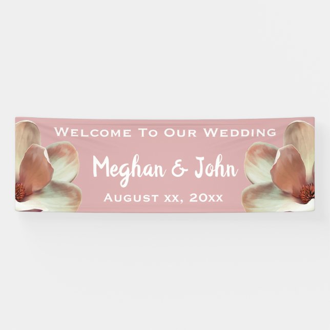 Magnolia Blush - Wedding Banner -  2.5' x 8' (Horizontal)