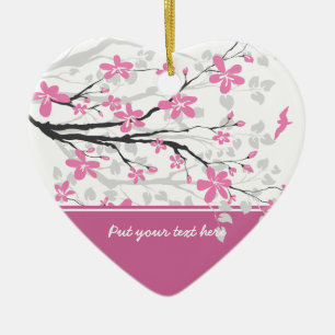 Magnolia branch and pink flowers custom ornament