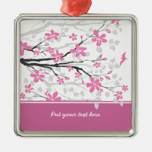 Magnolia branch and pink flowers custom ornament