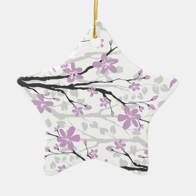 Magnolia branch and purple flowers custom ornament (Front)