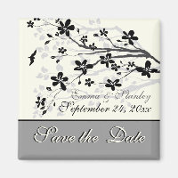 Magnolia branch black grey wedding Save the Date