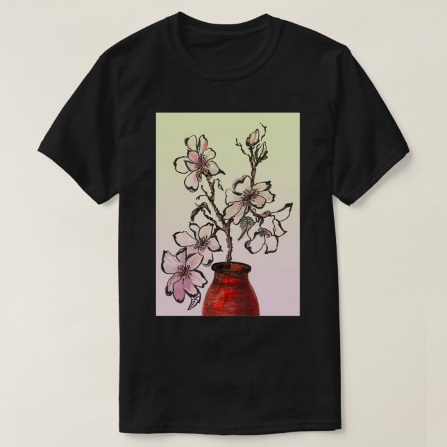 Magnolia branch in terracotta vase T-Shirt (Design Front)