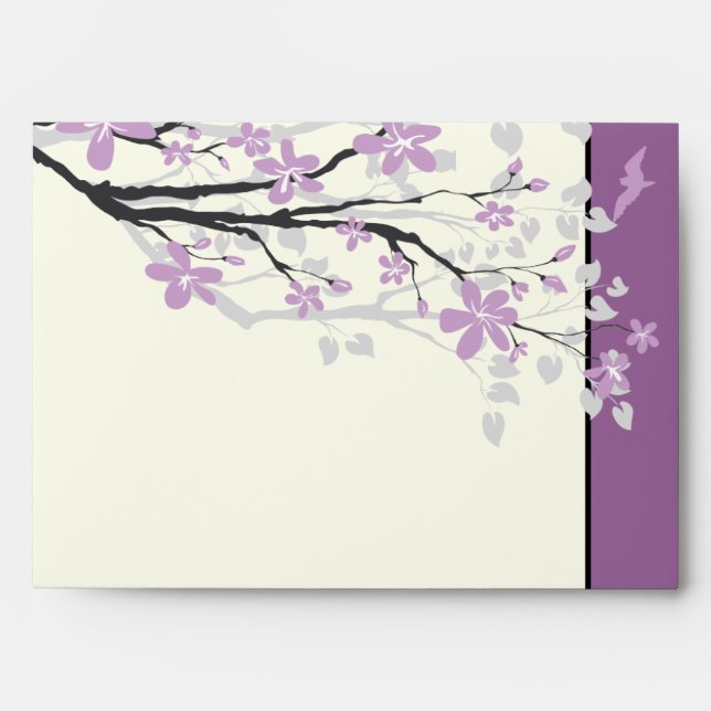 Magnolia branch purple flowers wedding envelope (Front)
