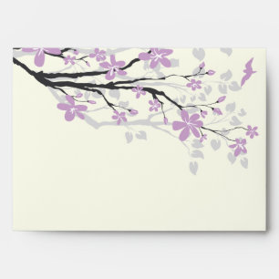 Magnolia branch purple flowers wedding envelope