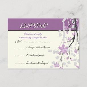 Magnolia branch purple flowers wedding RSVP card